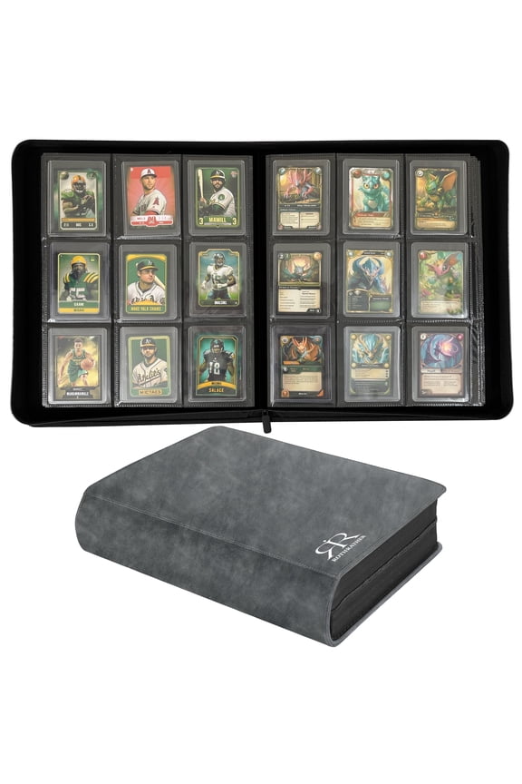Premium Leather Top Loader Binder for cards, 9 Pockets Trading Card Binder Sleeves, 360 Cards, Grey, Pack 1