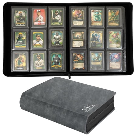 ROTHRATHER Premium Leather Top Loader Binder for cards, 9 Pockets Trading Card Binder Sleeves, 360 Cards, Grey, Pack 1