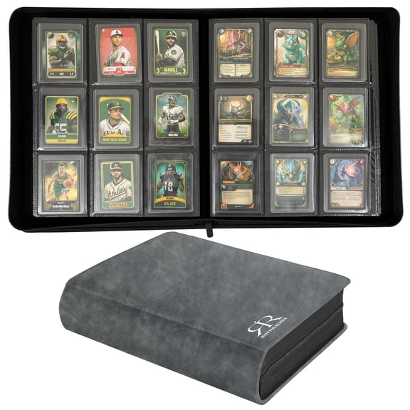 ROTHRATHER Premium Leather Top Loader Binder for cards, 9 Pockets Trading Card Binder Sleeves, 360 Cards, Grey, Pack 1