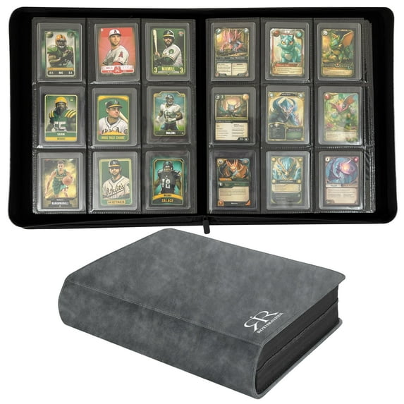 ROTHRATHER Premium Leather Top Loader Binder for cards, 9 Pockets Trading Card Binder Sleeves, 360 Cards, Grey, Pack 1