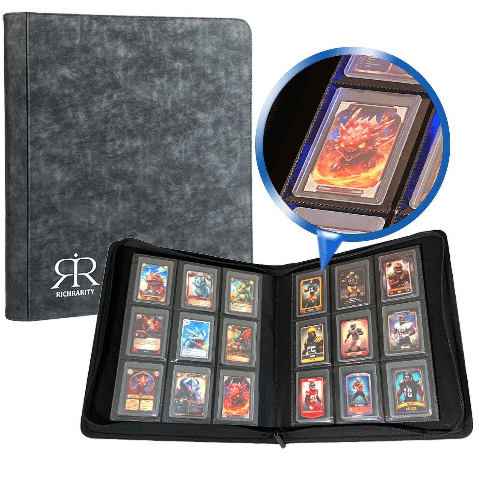 Trading Card Binder 9 Pocket, PU Cover Card Collection Binder For 360