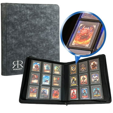 Corsweet Premium Leather Toploader Binder for cards, 9 Pockets Trading Card Binder Sleeves, 360 Card, Grey, Pack 1