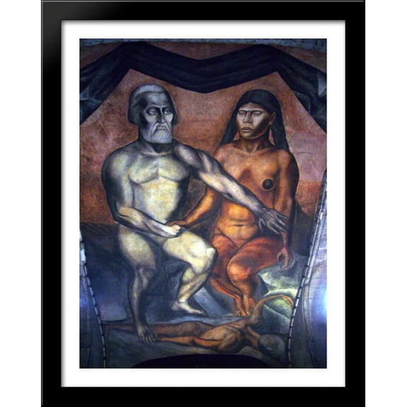 CortΘs and La Malinche 28x36 Large Black Wood Framed Print Art by Jose Clemente Orozco