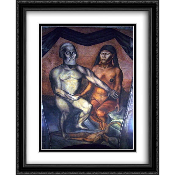 CortΘs and La Malinche 2x Matted 28x34 Large Black Ornate Framed Art Print by Orozco, Jose Clemente
