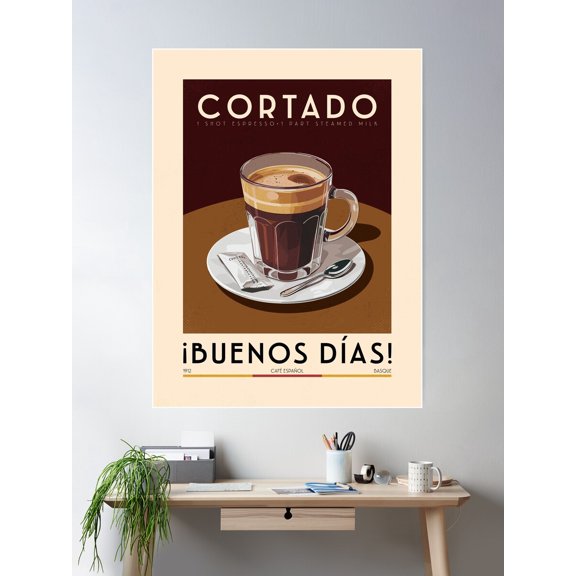 Cortado Coffee Vintage Kitchen Poster Poster Wall Art, Modern Wall Decor For Living Room Bedroom, 12x18 UNFRAMED
