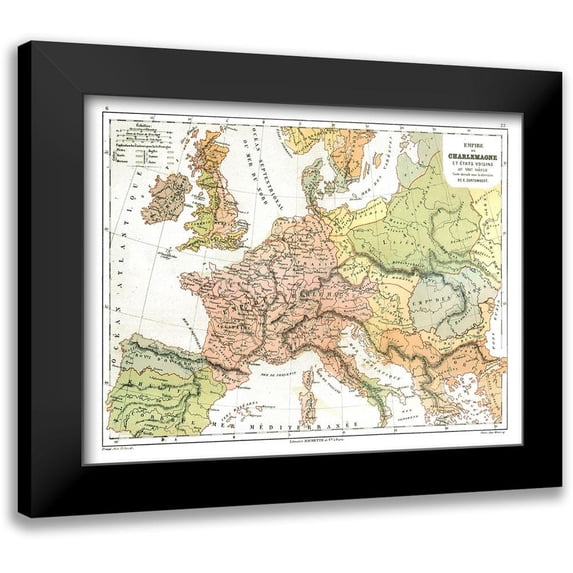 Cortambert 14x12 Black Modern Framed Museum Art Print Titled - Charles the Great Empire Europe - Cortambert 1880