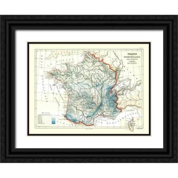 Cortambert 14x12 Black Ornate Wood Framed with Double Matting Museum Art Print Titled - Rain Distribution France - Cortambert 1880