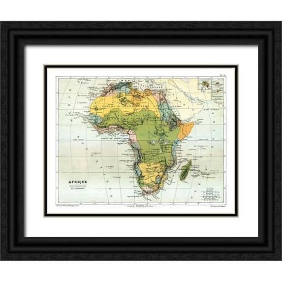 Cortambert 18x15 Black Ornate Wood Framed with Double Matting Museum Art Print Titled - Political Africa - Cortambert 1880