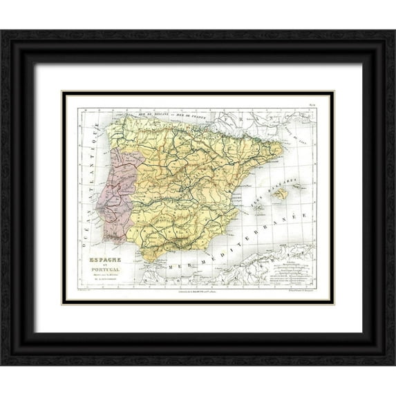 Cortambert 18x15 Black Ornate Wood Framed with Double Matting Museum Art Print Titled - Spain Portugal - Cortambert 1880