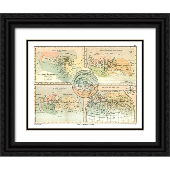 Cortambert 24x19 Black Ornate Wood Framed with Double Matting Museum Art Print Titled - Ancient Geographical Systems - Cortambert 1880