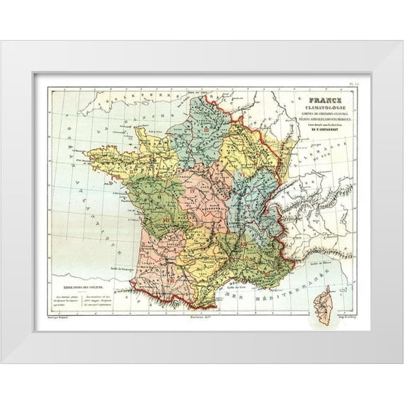 Cortambert 24x19 White Modern Wood Framed Museum Art Print Titled - Climatology France - Cortambert 1880