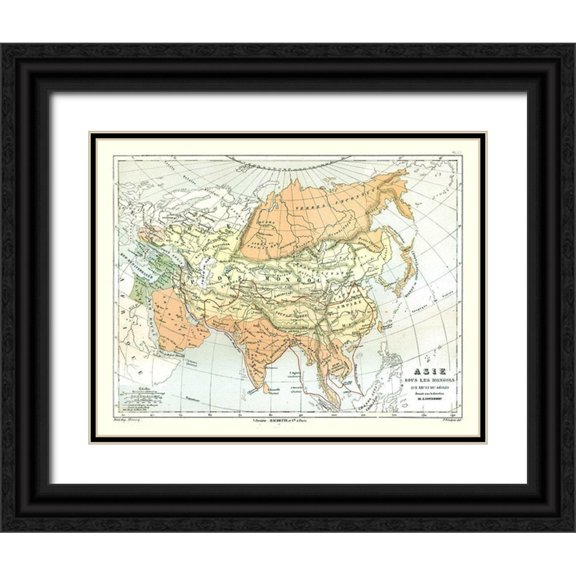 Cortambert 32x26 Black Ornate Wood Framed with Double Matting Museum Art Print Titled - Asia Mongolian Empire - Cortambert 1880