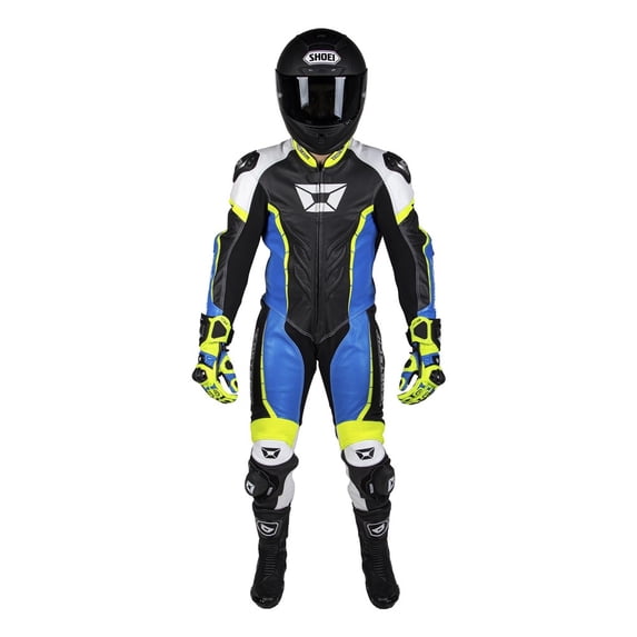 Cortech Adrenaline GP 1-Pc Leather Motorcycle Suit Blue/Hi-Viz XL