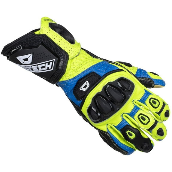 Cortech Adrenaline GP Mens Leather Motorcycle Gloves Blue/Hi-Viz SM