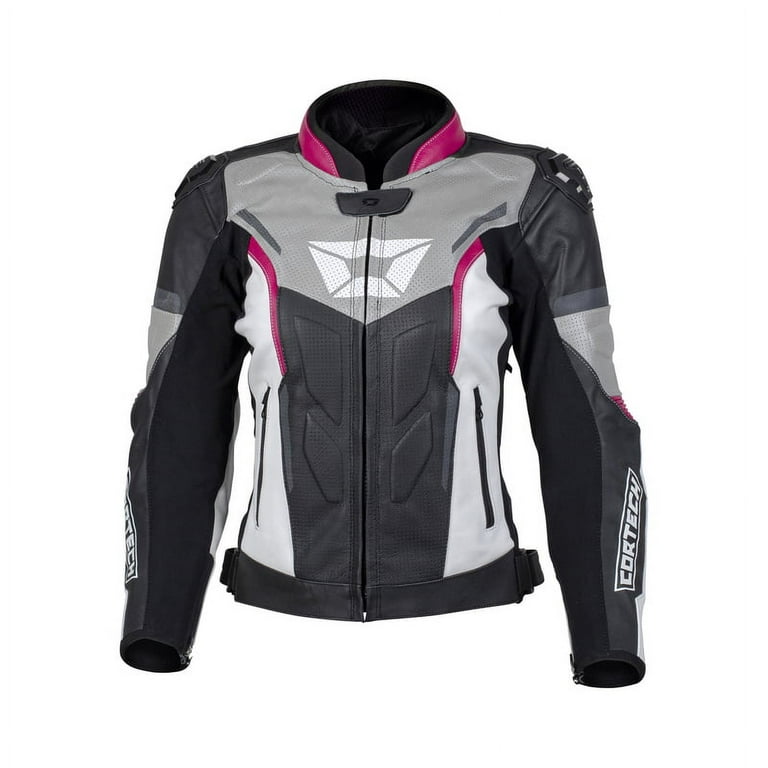 Cortech Apex Womens Leather Motorcycle Jacket Pink/Gray MD