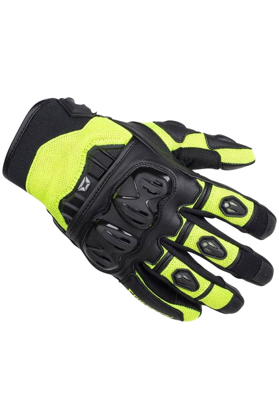 Hyper-Flo Air Mens Leather/Textile Motorcycle Gloves Hi-Viz SM
