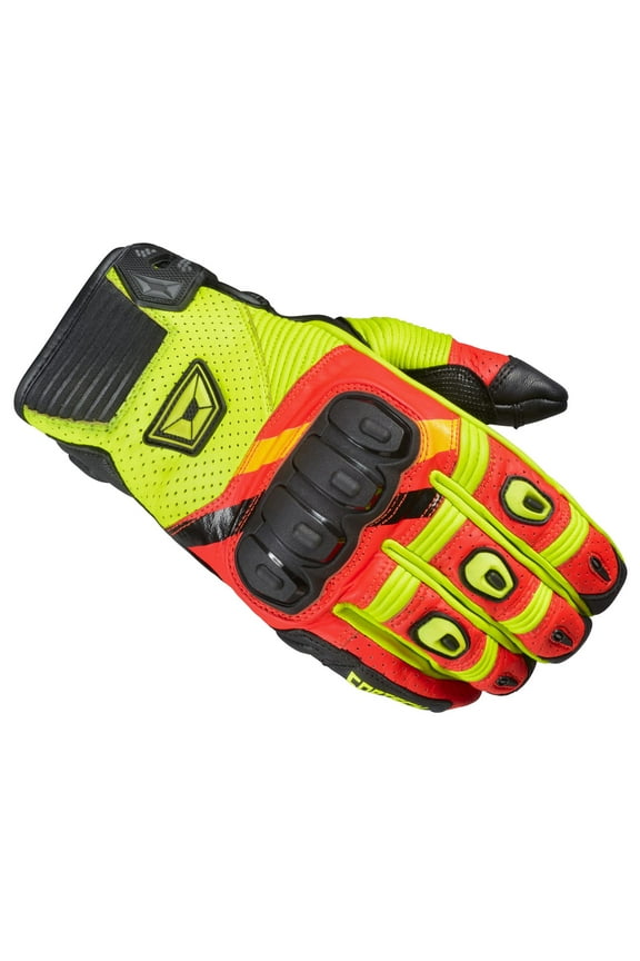 Manix ST Mens Leather Motorcycle Gloves Red/Hi-Vis MD