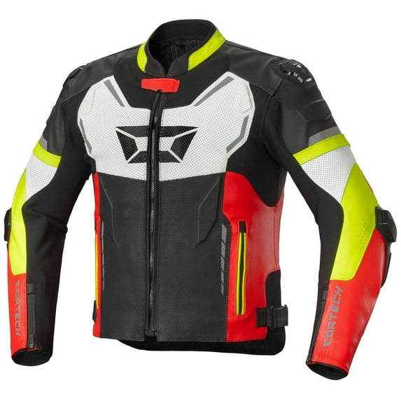 Cortech Revo Sport Air Leather Jacket (Large, Red/Hi-Viz)