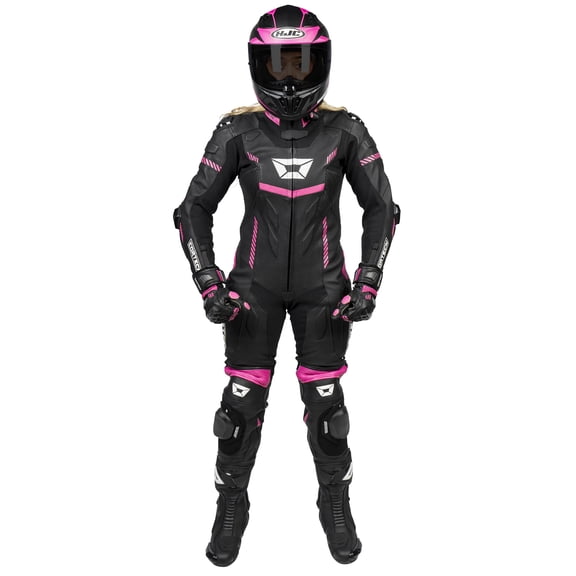 Cortech Revo Sport Air Womens Leather Motorcycle 1-Pc Suit Black/Pink SM