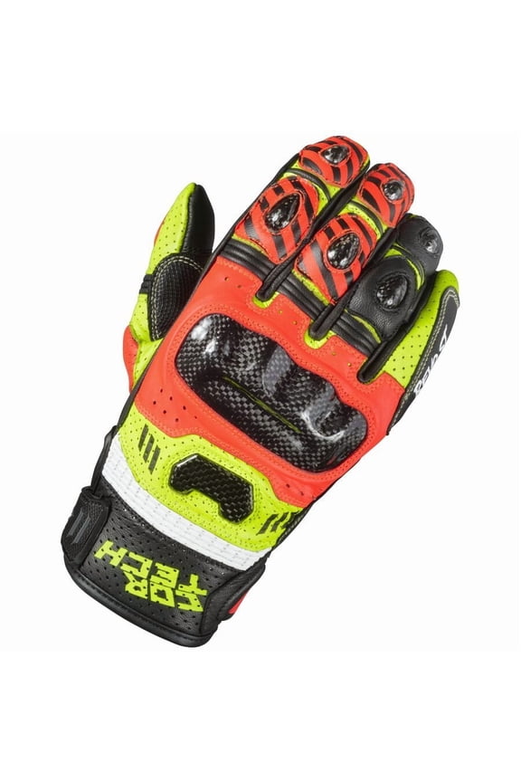 Revo Sport ST Mens Leather Motorcycle Gloves Red/Hi-Vis SM