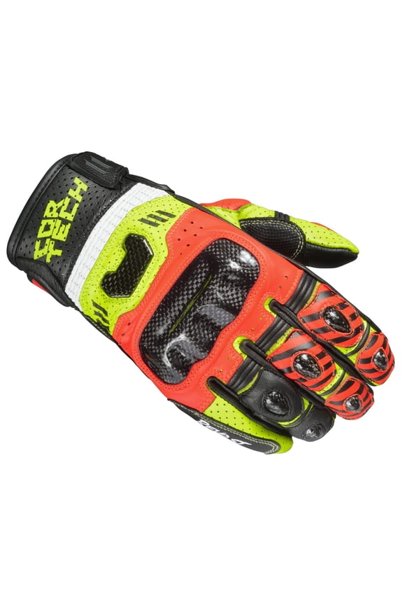 Revo Sport ST Mens Leather Motorcycle Gloves Red/Hi-Vis XL