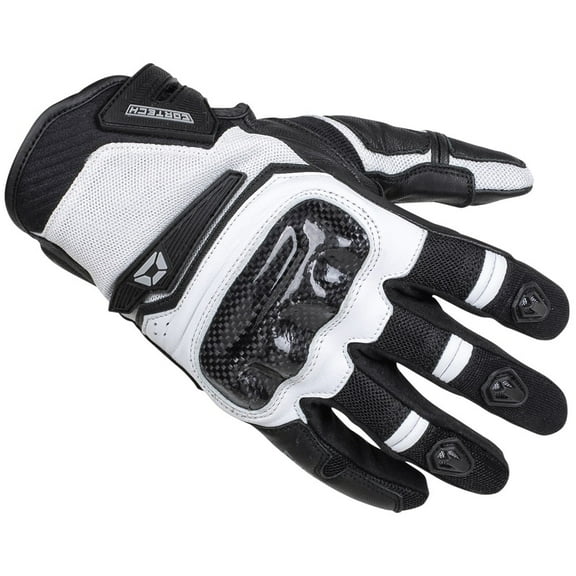 Cortech Sonic Flo Mens Leather/Textile Motorcycle Gloves Black/White LG