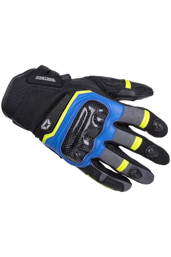 Sonic Flo Mens Leather/Textile Motorcycle Gloves Blue/Hi-Viz SM