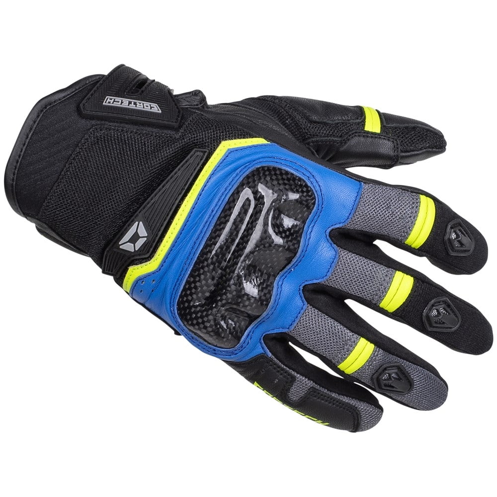 Cortech Sonic Flo Mens Leather/Textile Motorcycle Gloves Blue/Hi-Viz XXL