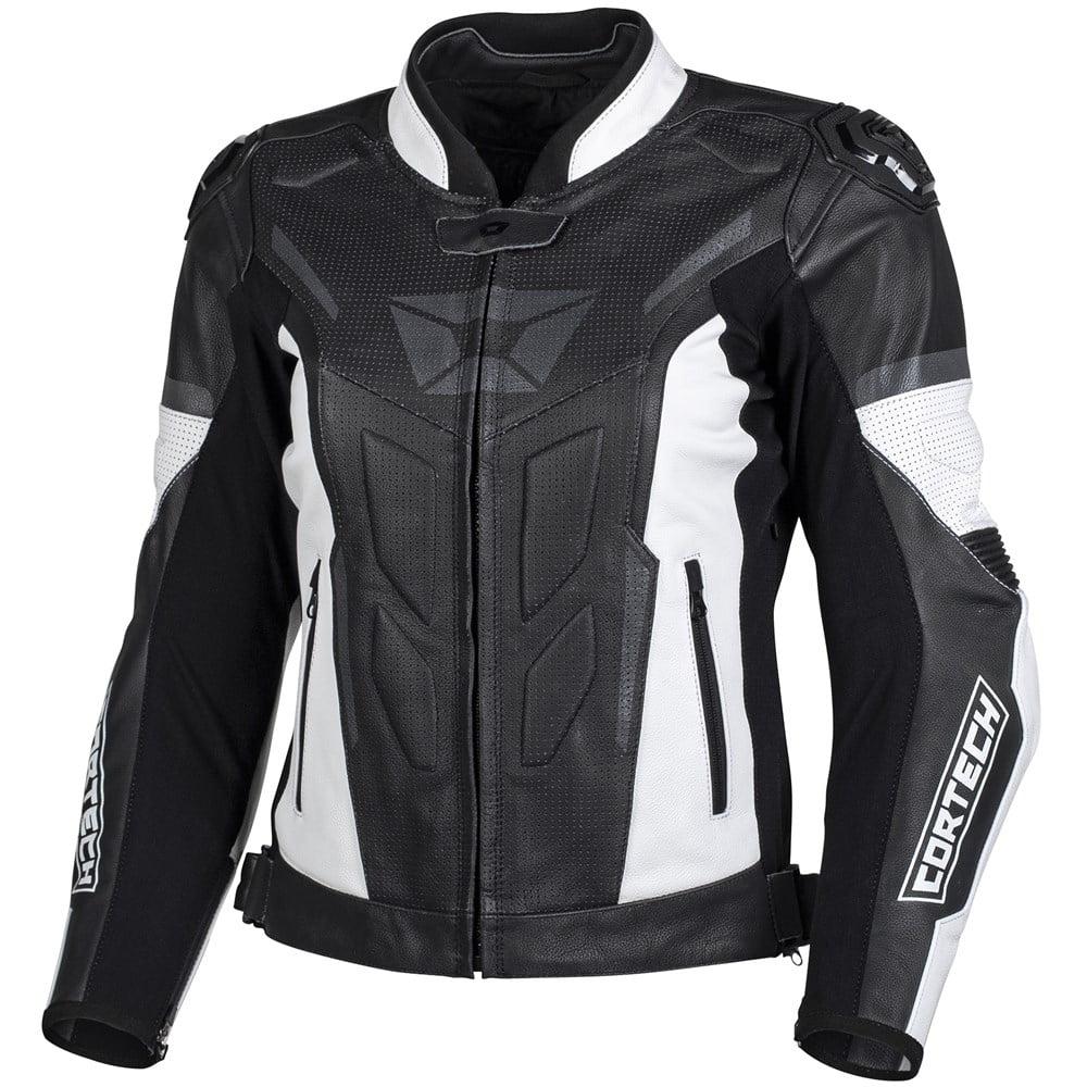 Cortech Apex Womens Leather Motorcycle Jacket Black/White MD