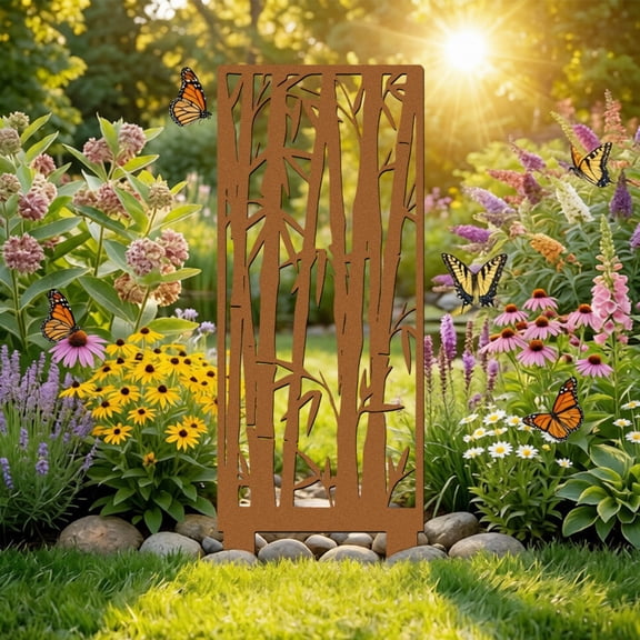 Corten Steel Garden Stake Decorative Outdoor Privacy Screen Durable Metal Outdoor Decor Rustic Farmhouse Art Laser Cut Steel Decor Easy Install Garden Privacy Panel Natural Rust Finish Garden Screen