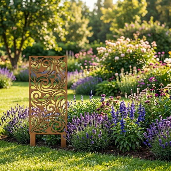 Corten Steel Garden Stake Decorative Outdoor Privacy Screen Rustic Farmhouse Art Easy Install Garden Privacy Panel Laser Cut Steel Decor Natural Rust Finish Garden Screen Durable Metal Outdoor Decor
