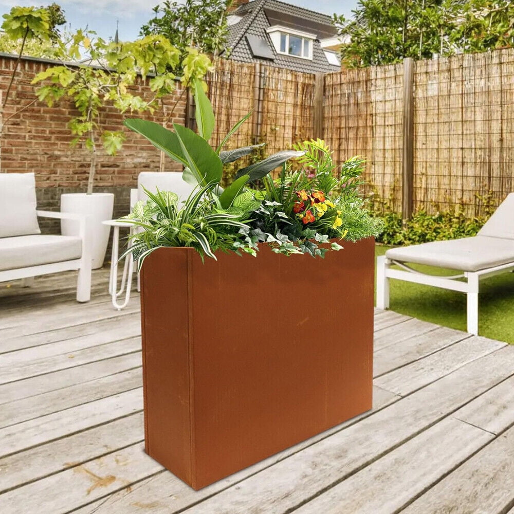 Corten Steel Planter Metal Spliced Planter for Outdoor Garden Plants 24"x10"x24"
