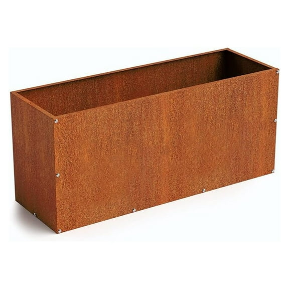 Corten Steel Rectangular Outdoor Planter Box, Rustic & Modern Farmhouse Design, Large Raised Metal Garden Bed for & Residential Use (36in x 12in x 16in)