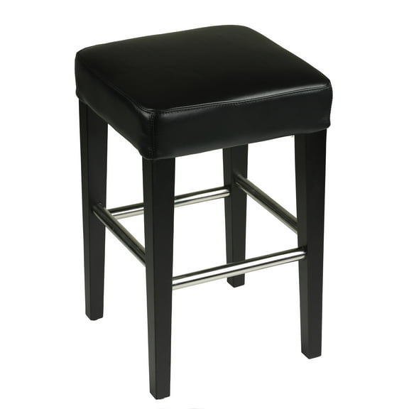 Cortesi Home Onyx Counter Stool in Genuine Leather with Black Legs, Black