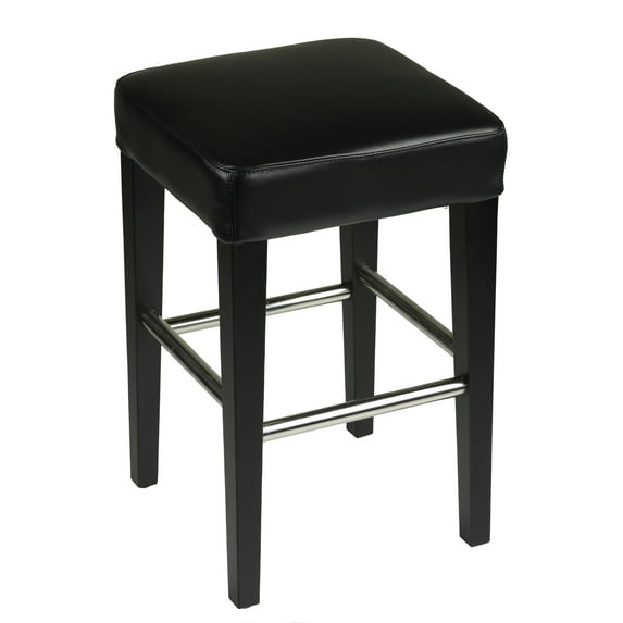 Cortesi Home Onyx Counter Stool in Genuine Leather with Black Legs, Black