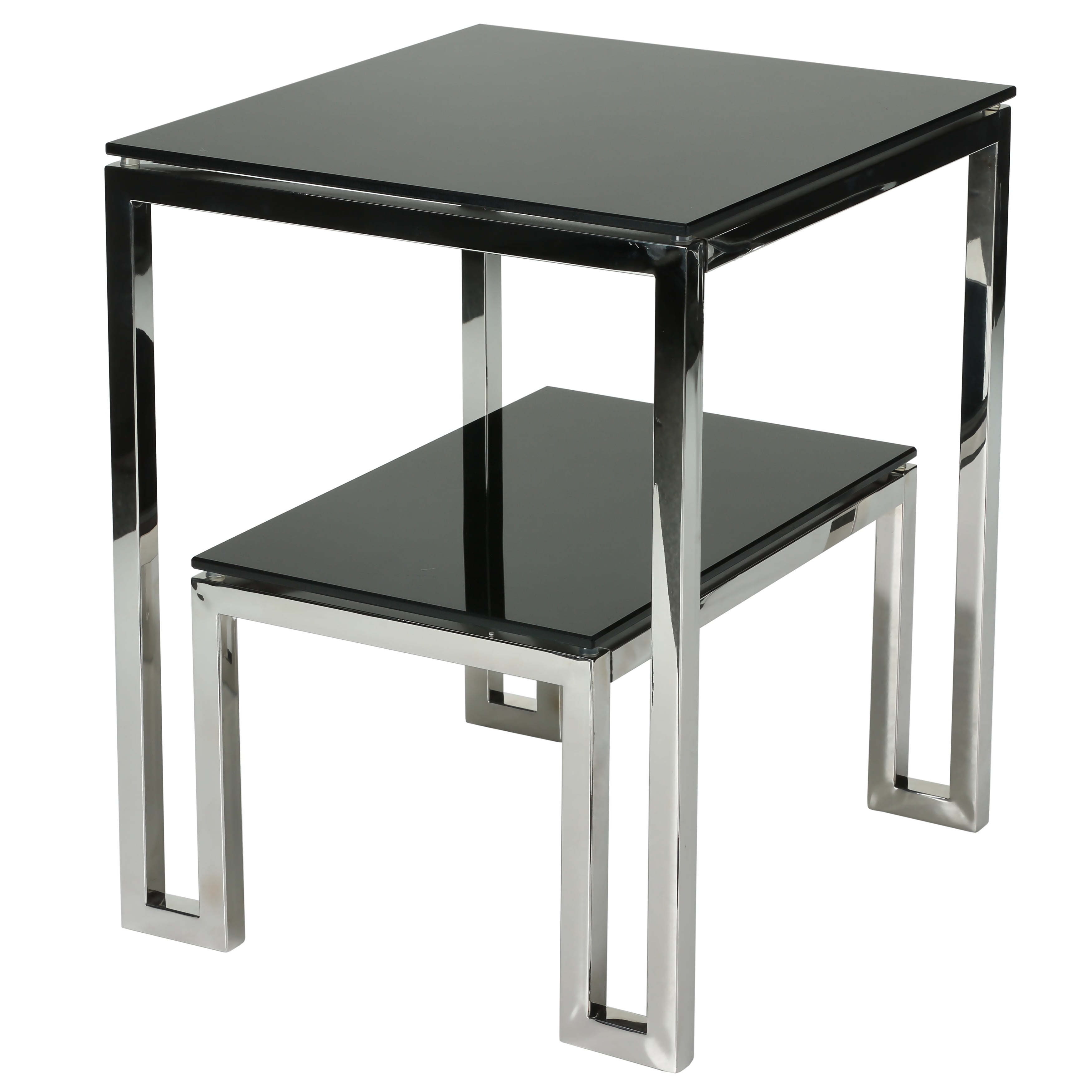 Adina Black Tempered Glass and Chrome End Table with Storage