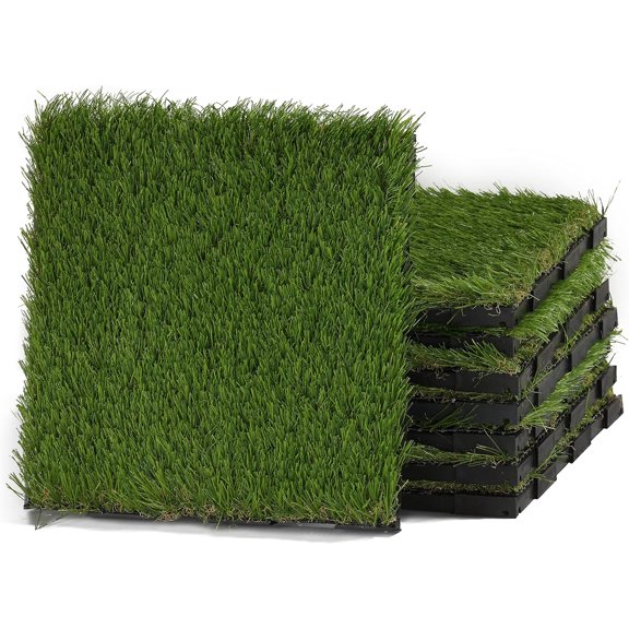 Cortesi Home Artificial Grass Turf Tile Interlocking, Self Drain (Set of 9)