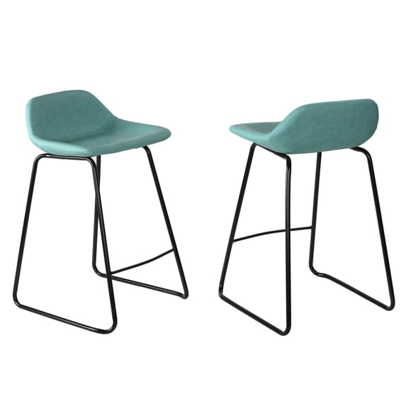 Cortesi Home Ava Counterstools in Aqua Blue Faux Leather (Set of 2)