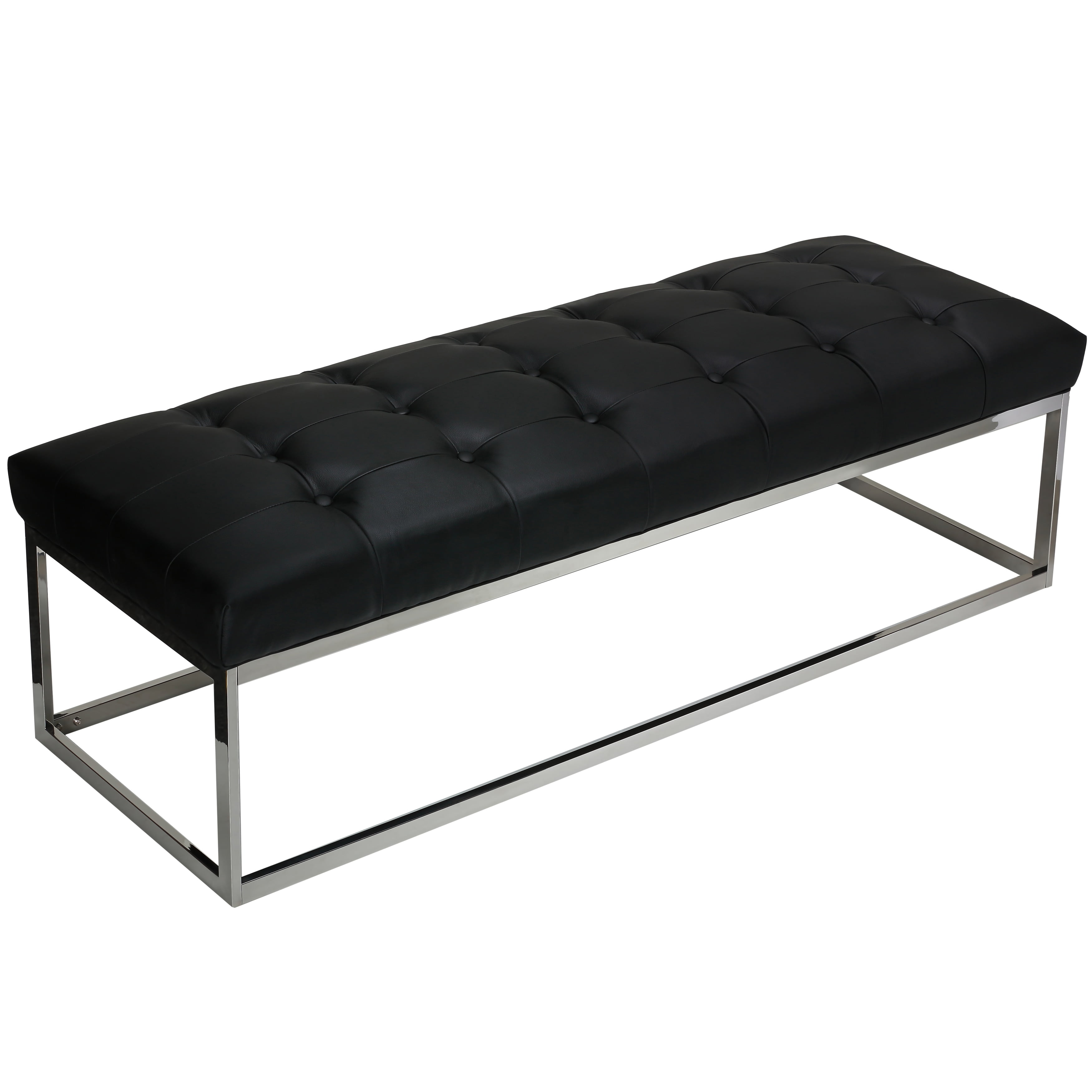 Biago 60'' Black Vinyl and Chrome Oversized Tufted Bench with Storage