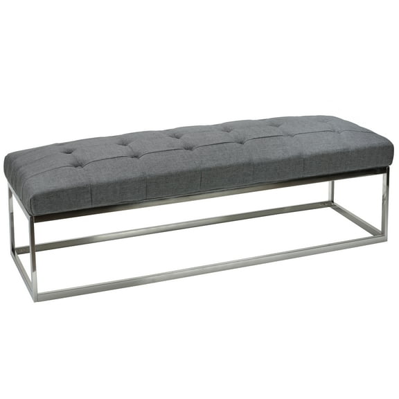 Cortesi Home  Biago Frey Linen Tufted Bench with Metal Base