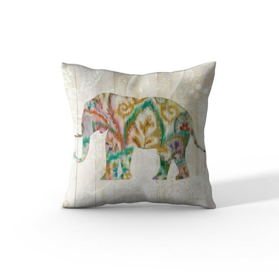 Cortesi Home 'Boho Paisley Elephant II' by Danhui Nai, Decorative Soft Velvet Square 18"x18" Accent Throw Pillow with Insert