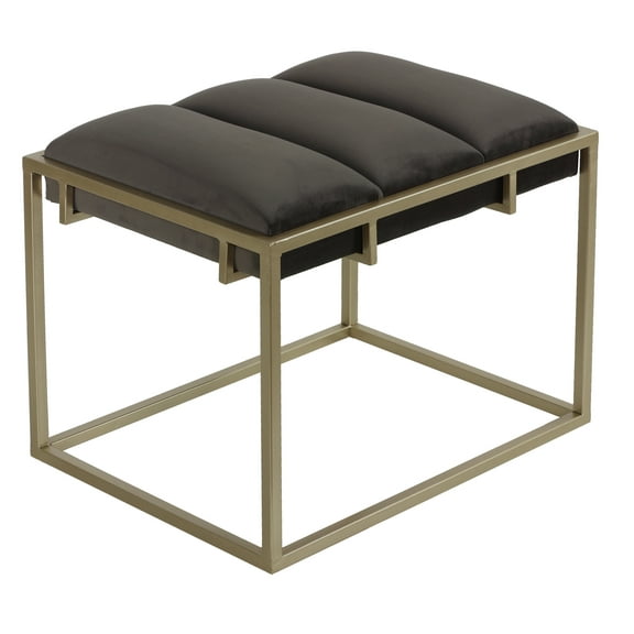 Cortesi Home Bourne Rectangular Ottoman 20", Gray Velvet and Champagne Gold Metal
