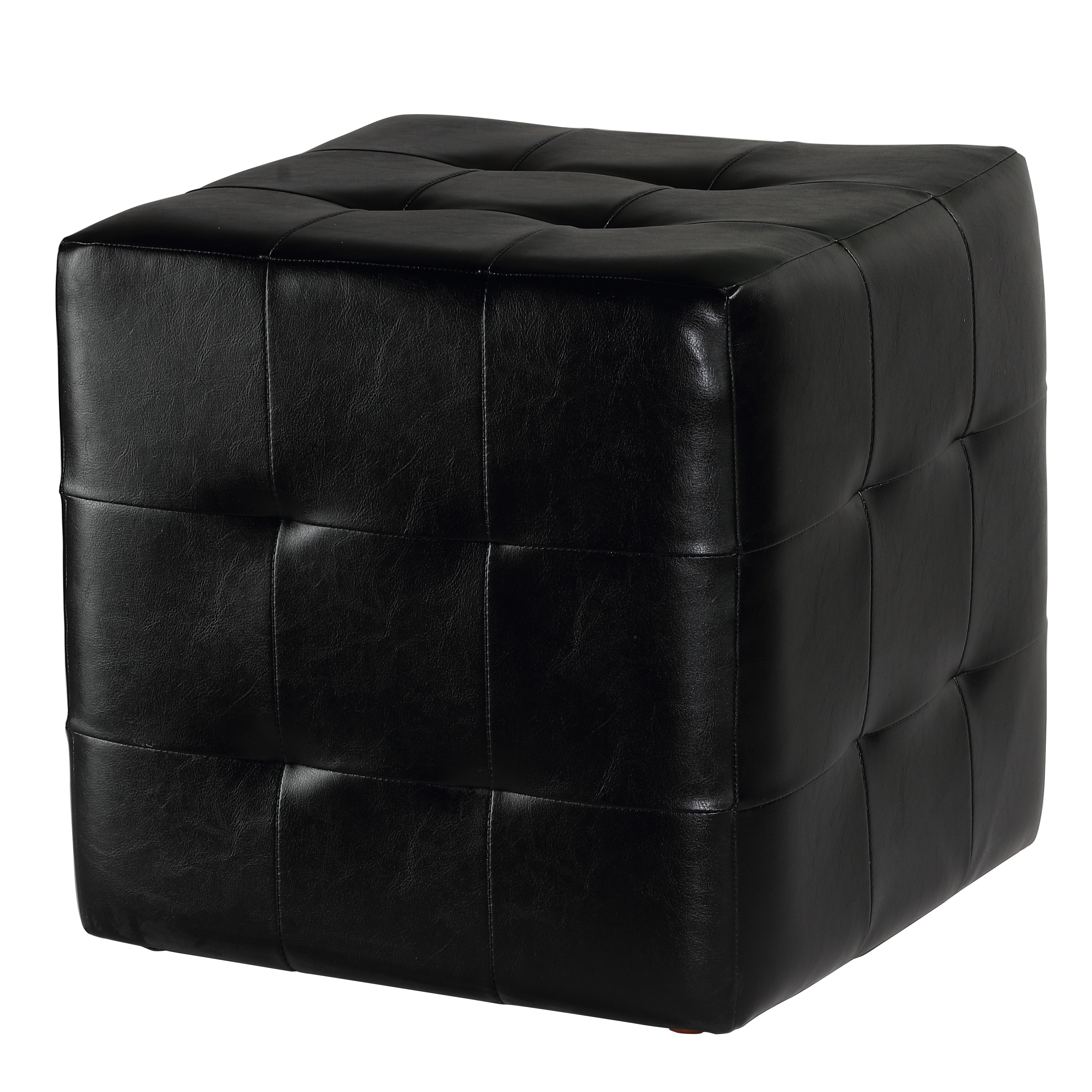 Cortesi Home Braque Black Tufted Cube Ottoman in Leather like Vinyl