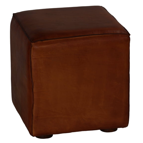 Cortesi Home Bronco Genuine Leather Cube Ottoman, Brown