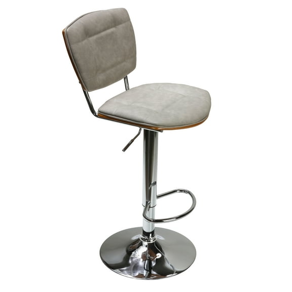 Cortesi Home Carmen Adjustable Barstool or Counterstool, Antique Grey and Walnut Veneer