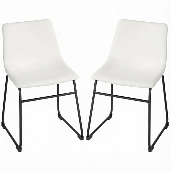 Cortesi Home Casablanca Dining Chair in White Faux Leather, Black Legs (Set of 2)
