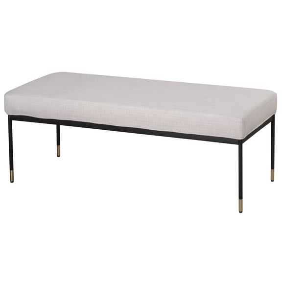 Cortesi Home Chaplin Fabric Ottoman, Beige with Black and Gold Metal Legs 44x17