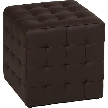 Cortesi Home Charli Tufted Cube Ottoman in 100% Genuine Leather, Brown