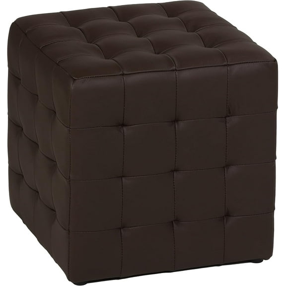 Cortesi Home Charli Tufted Cube Ottoman in 100% Genuine Leather, Brown