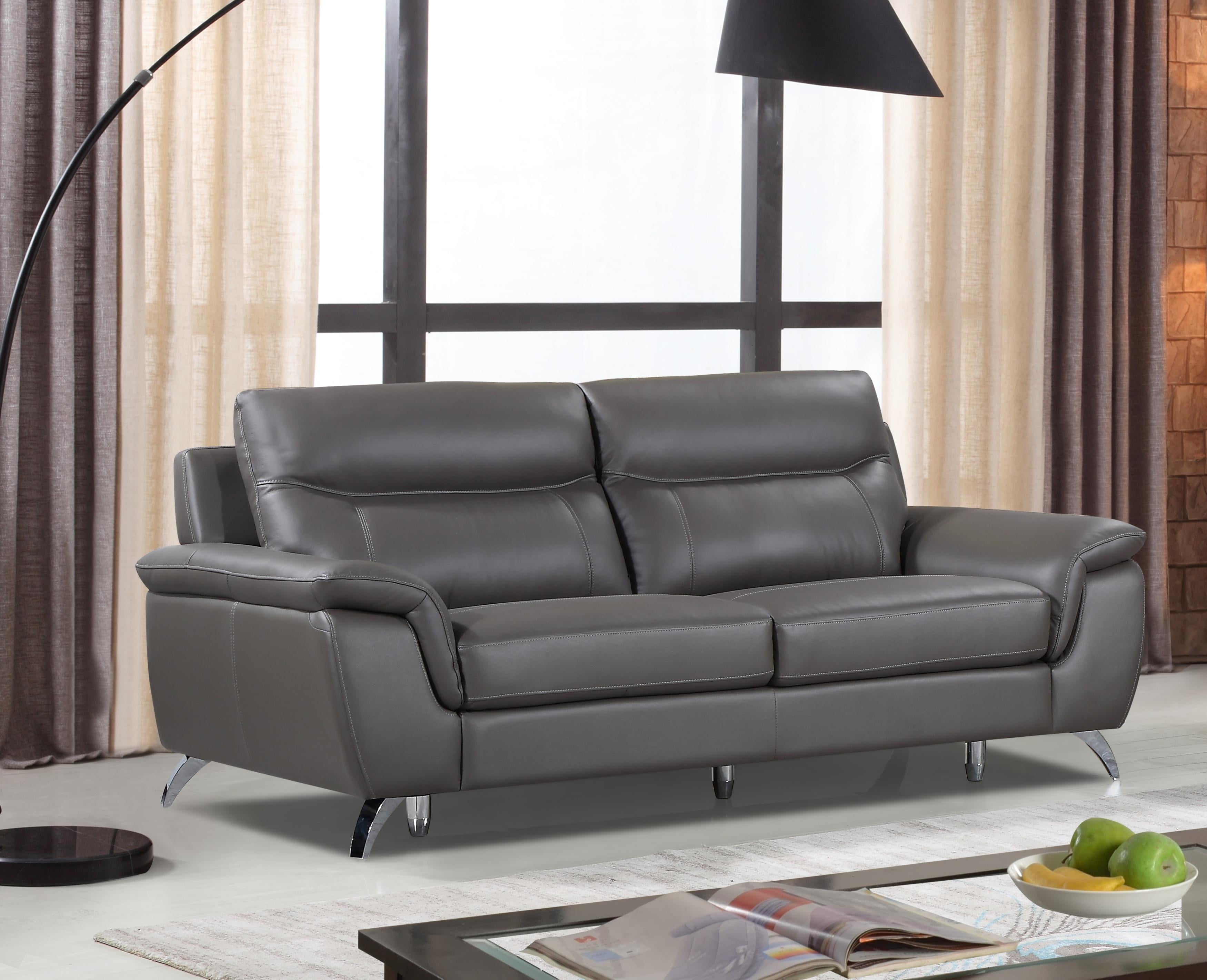 Cortesi Home Chicago Genuine Leather Sofa, Dark Grey 79" - Walmart.com